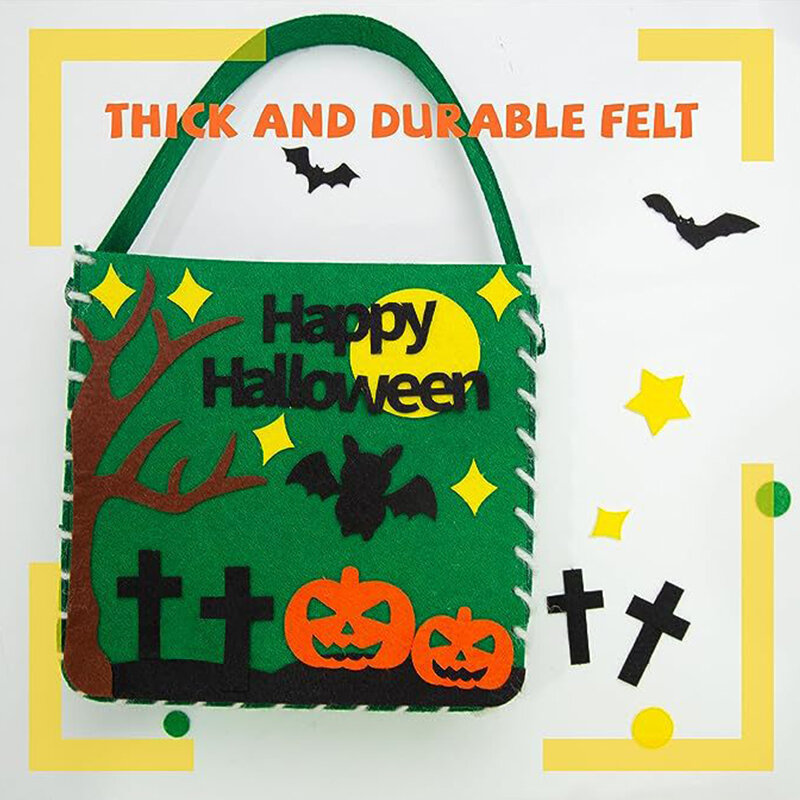 Halloween Candy Bag Artesanato Brinquedos para Crianças, Trick or Treat Bag, Handmade DIY Material, Decoração do partido, Beg Sugar Bag, Kindergarten Gifts, 3Pcs