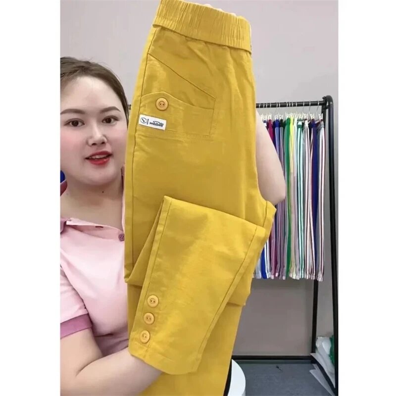 Women Cotton Linen Harun Pants Summer Loose New 2023 Ladies High Waist Versatile Thin Slim Casual Pants Female Nine-Point Pants