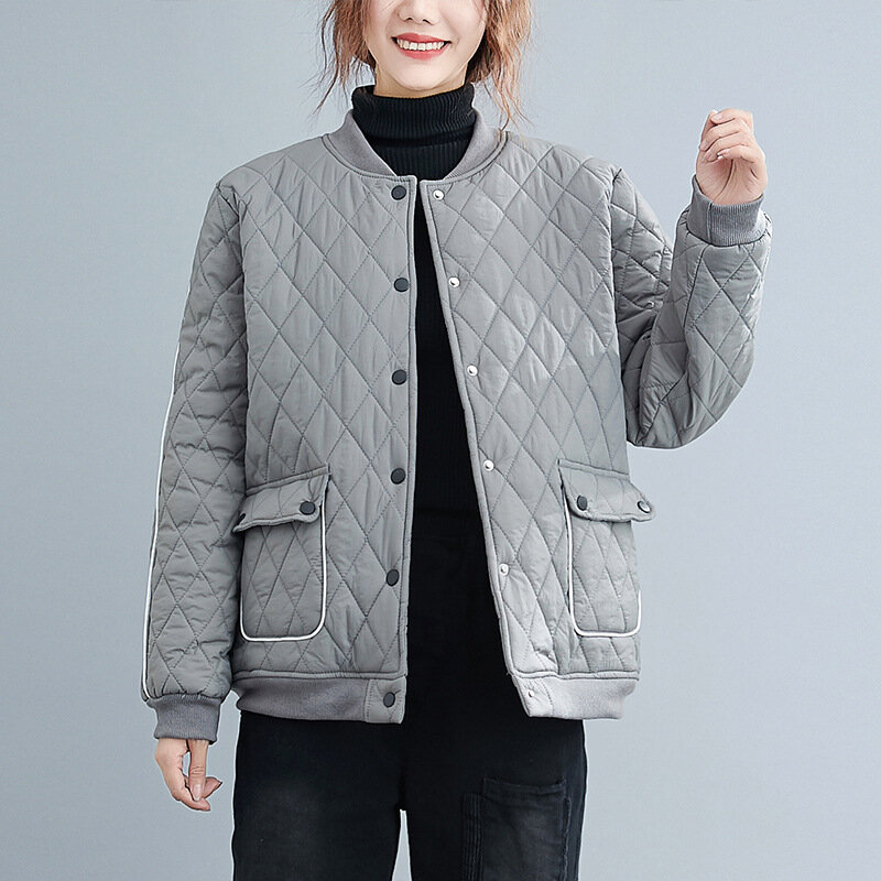 Женская одежда, новинка сезона осень-зима 2023, стеганая Женская куртка, свободное повседневное пальто с V-образным вырезом, уличная мода, универсальный топ с длинным рукавом