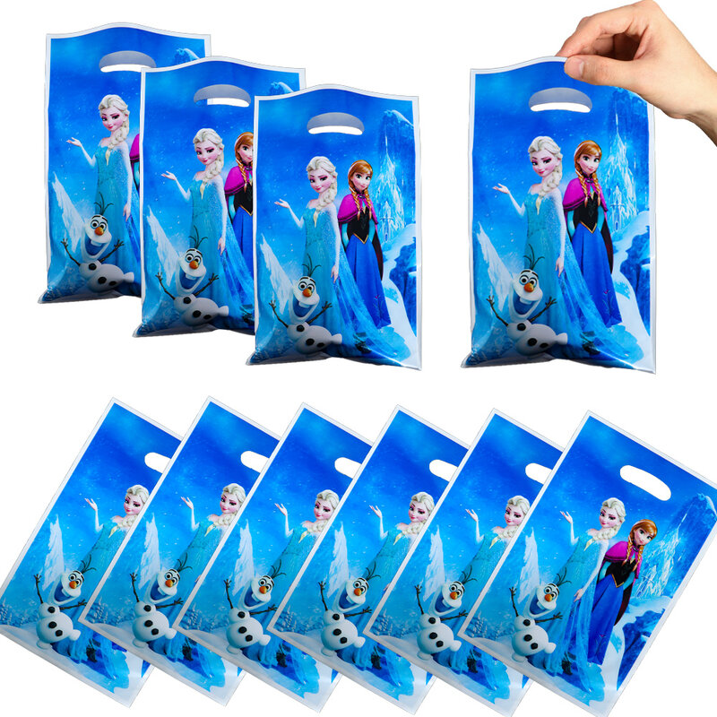 Disney-Bolsa de regalo de Frozen para fiesta de cumpleaños, bolsa de caramelos con temática de Anna y Elsa, suministros para Baby Shower