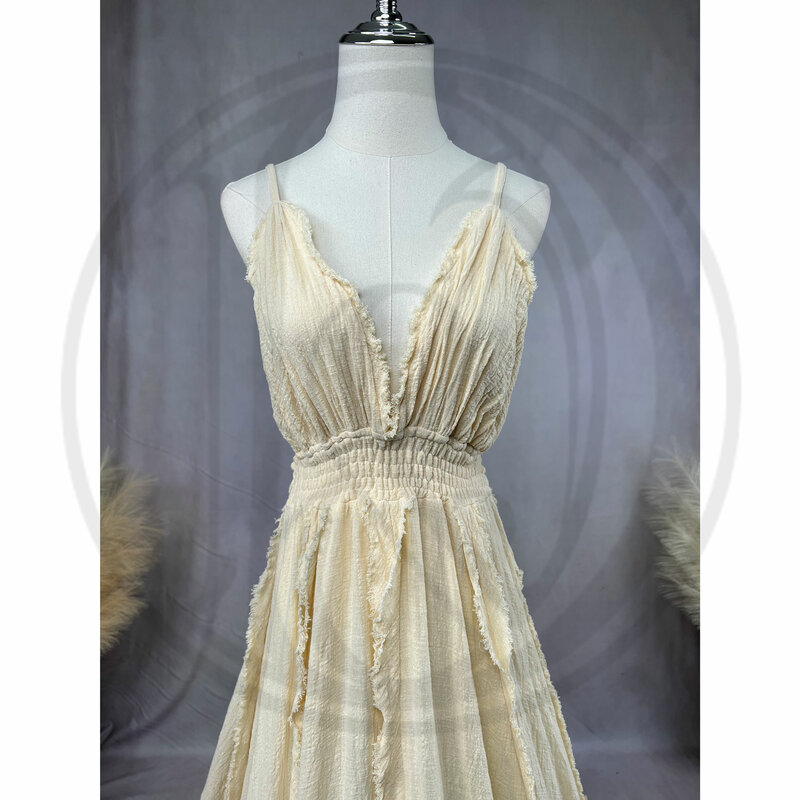 Don&Judy Boho V Neck Sleeveless Wedding Dress For Women A Line Cotton Bridal Party Gown Vintage Maternity Maxi Vestidos De Noiva
