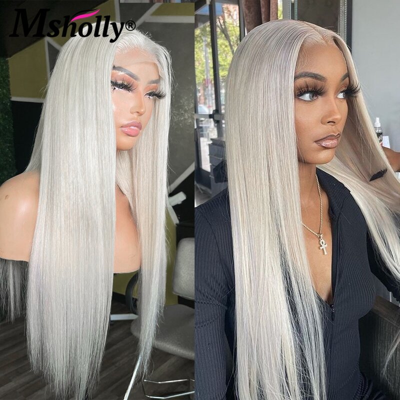 Perruque Lace Front Wig naturelle Remy, cheveux lisses, blond 60, platine 613, 13x4, blanc, partie en T
