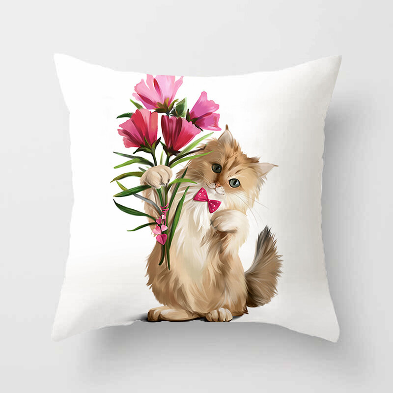 Housse de coussin en Polyester imprimé Animal de compagnie, taie d'oreiller avec chat mignon, pour la maison, canapé, salon