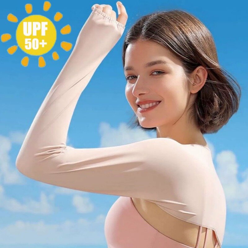 Musim panas syal lengan Wanita Pria warna Solid es sutra pelindung matahari lengan luar ruangan bersepeda bernapas lengan Aksesori sehari-hari