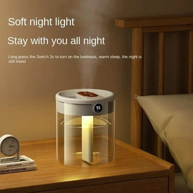 Humidificador atomizador para dormitorio y oficina, luz nocturna con pantalla Digital, 2L, Usb, gran capacidad, silencioso, doble pulverizador para el hogar