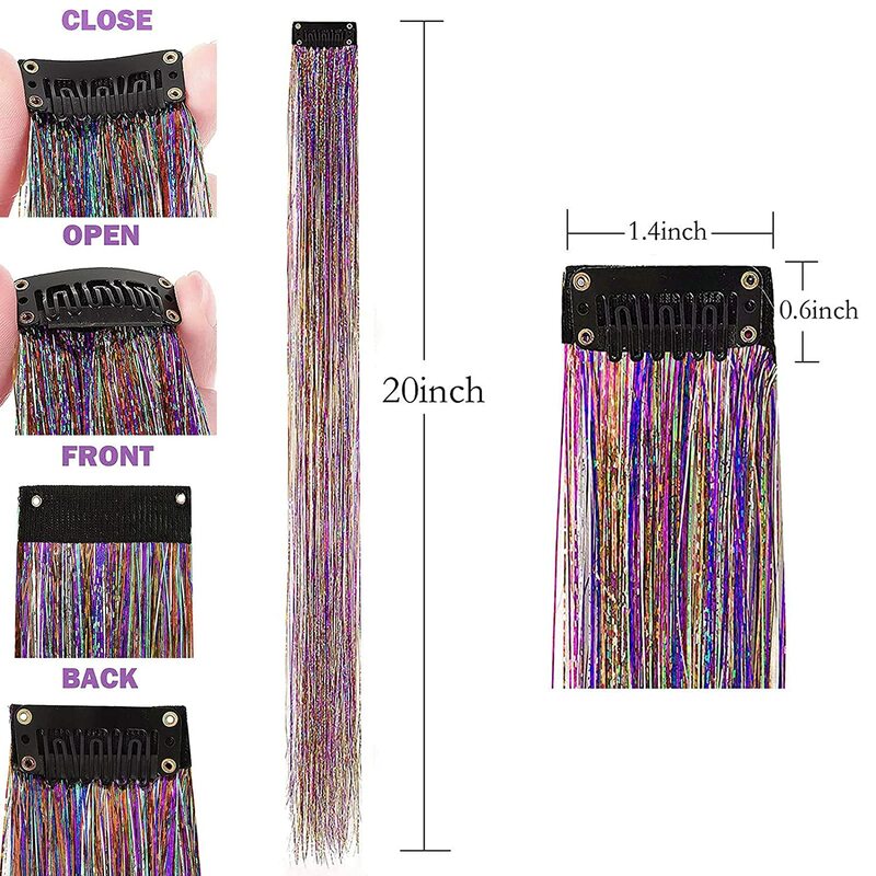 Блестящие блестящие волосы, радужные цветные пряди, головные уборы для девочек, головные уборы для плетения волос, головной убор длиной 100 см