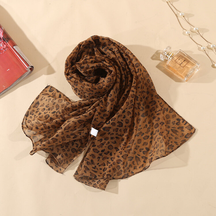 Bufanda pequeña de seda de doble uso para mujer, pañuelo clásico de gasa de leopardo, chal fino, Hijab, de verano, 50x160cm