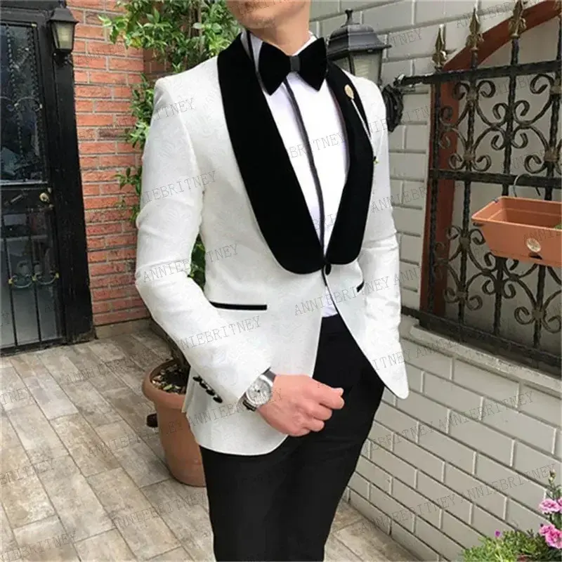 Traje elegante de Jacquard para hombre, esmoquin Formal para novio, chaqueta ajustada con solapa, alta calidad, traje personalizado de 2 piezas, 2024
