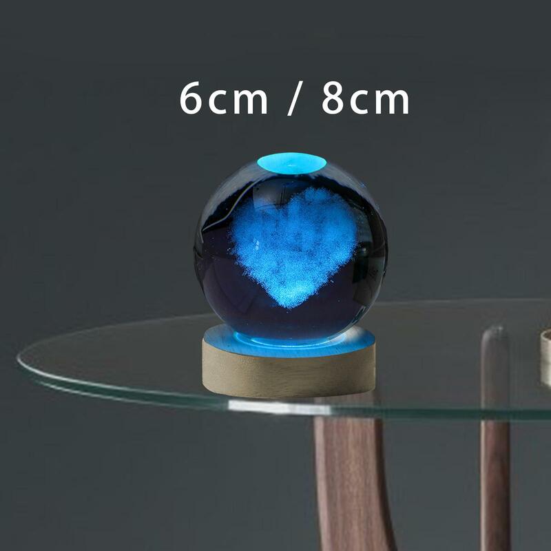 Veilleuse boule de verre avec motif de cœur, prise USB, affichage de la sphère, lampe de chevet