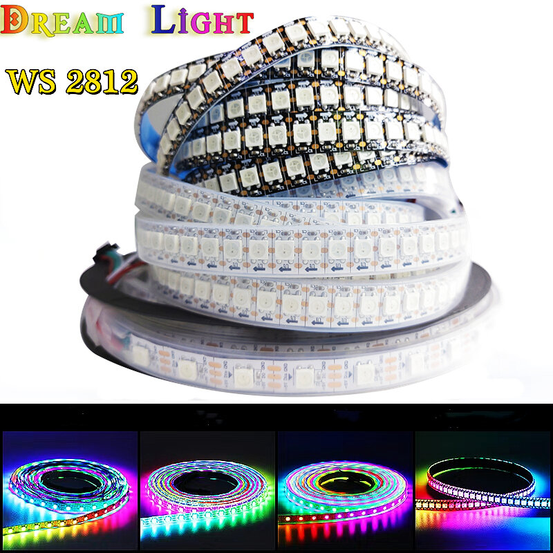 Bande lumineuse LED RGB WS2812B, 2812 pixels intelligents, 1/5m, étanche IP30/65/67, PCB, noir et blanc, adressable