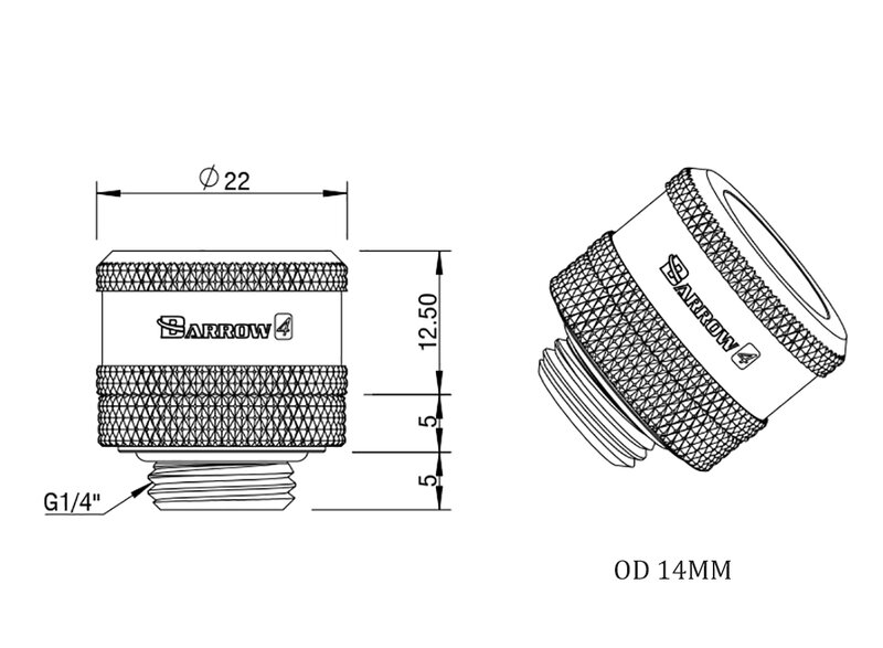 Ajuste de compresión de tubo duro para carretilla, G1/4 '', OD12mm, 14mm, 16mm, conexión manual, negro/blanco/plata/oro, 8 Uds.