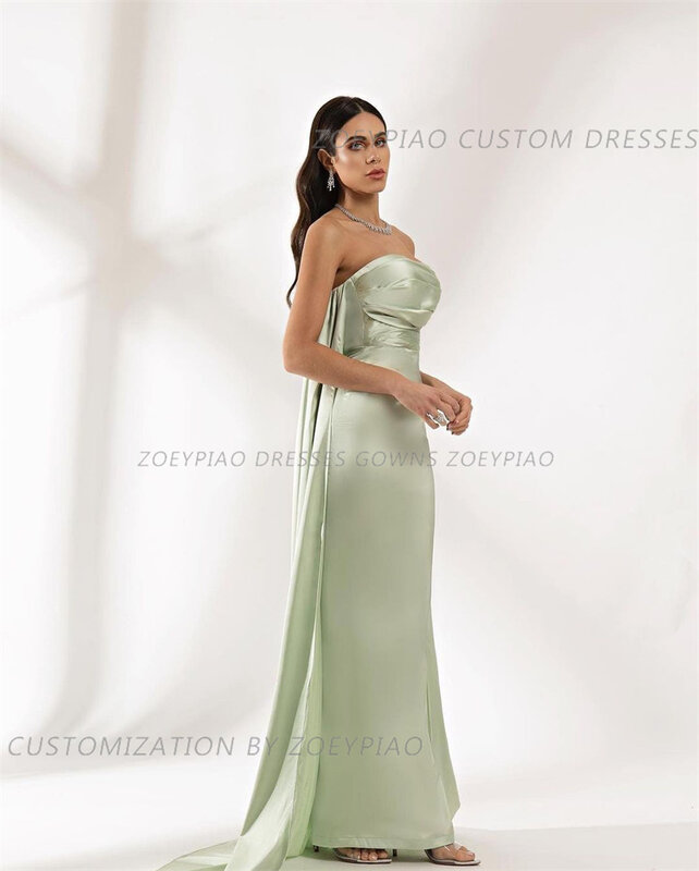 Lemo Green gaun malam pantai gaun Prom panjang tanpa tali gaun panjang berlipat kustom panjang lantai gaun pesta sederhana untuk wanita