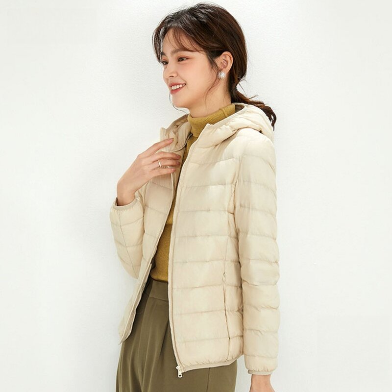 여성용 다운 재킷 후드 코트, 2023 90% 화이트 덕 다운 재킷, 따뜻한 초경량 휴대용 퍼퍼 코트, 가을 겨울
