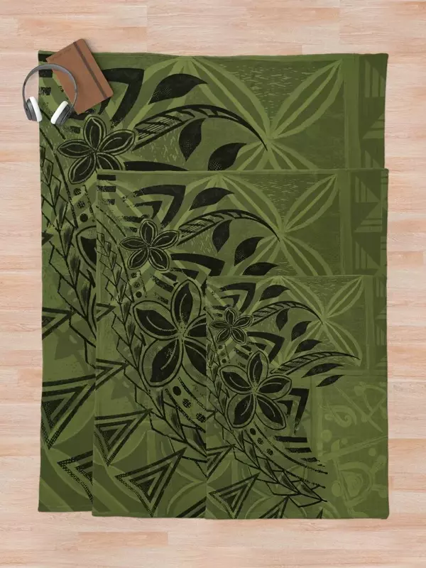 Manta Tribal de color verde esmeralda de samoana antigua, mantas de peluches de anime