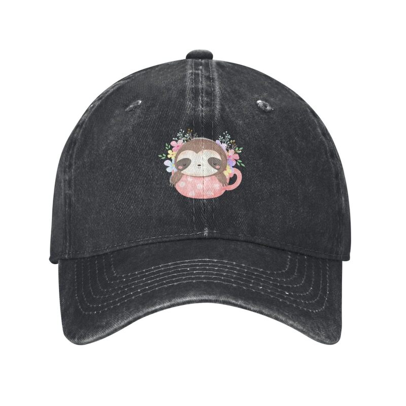 Cute Sloth in A Cup Baseball Cap for Men Women Vintage Trucker Hat Golf Hats Dad Hat Black