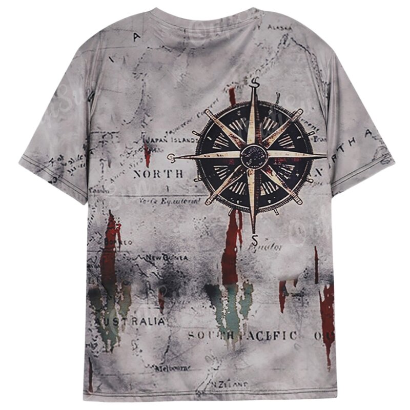 Męska mapa morska w stylu Vintage kompas T-Shirt z nadrukiem letnie codzienne luźna krótka rękaw męska bluzka koszulki w stylu Casual odzież Unisex