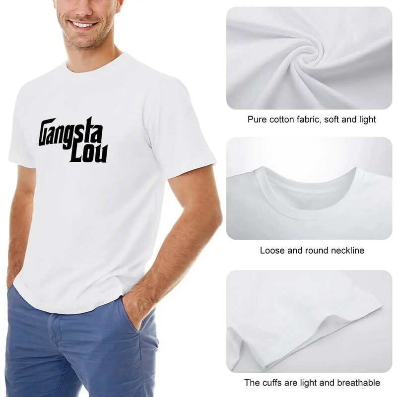 Мужская футболка с логотипом Gangsta Lou, черная футболка, летние топы, простые футболки