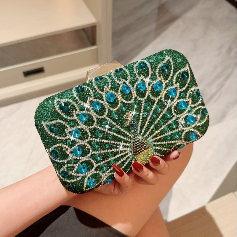 New Diamond Luxury Women Clutch Evening Bag Beautiful Peacock Wedding Crystal Ladies Phone Purse Female Wallet For Party Gift