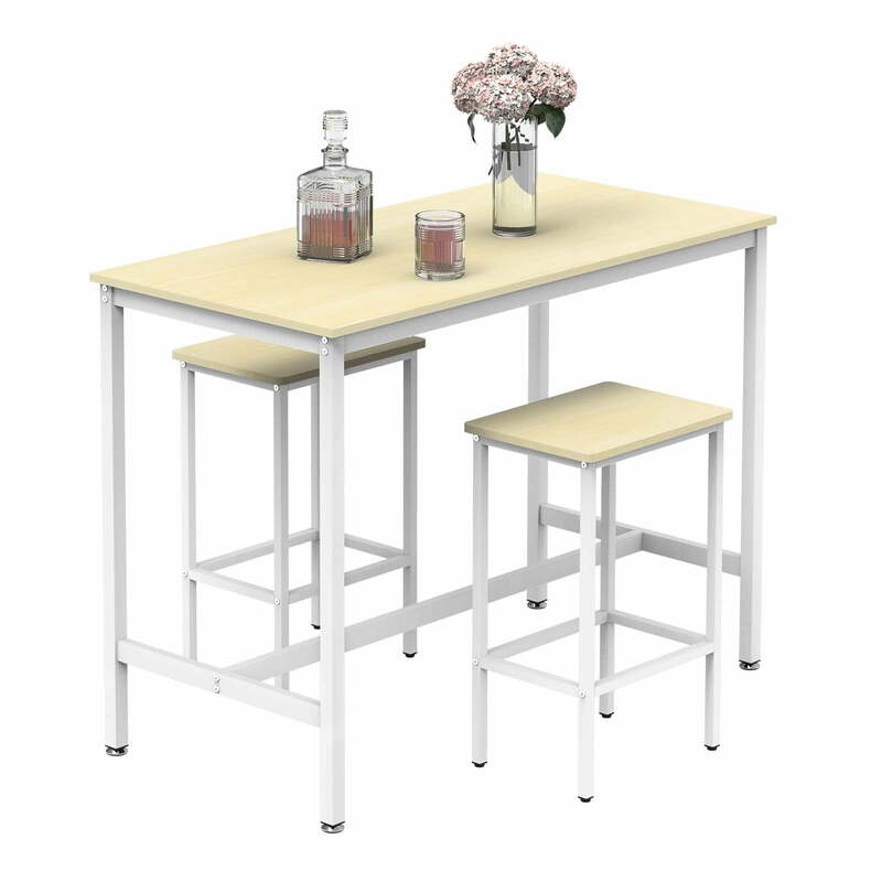 3 Piece Bar Table and 2 Chairs Set Counter Height Dining Set Pub Table Set w/ 2 Stools, White