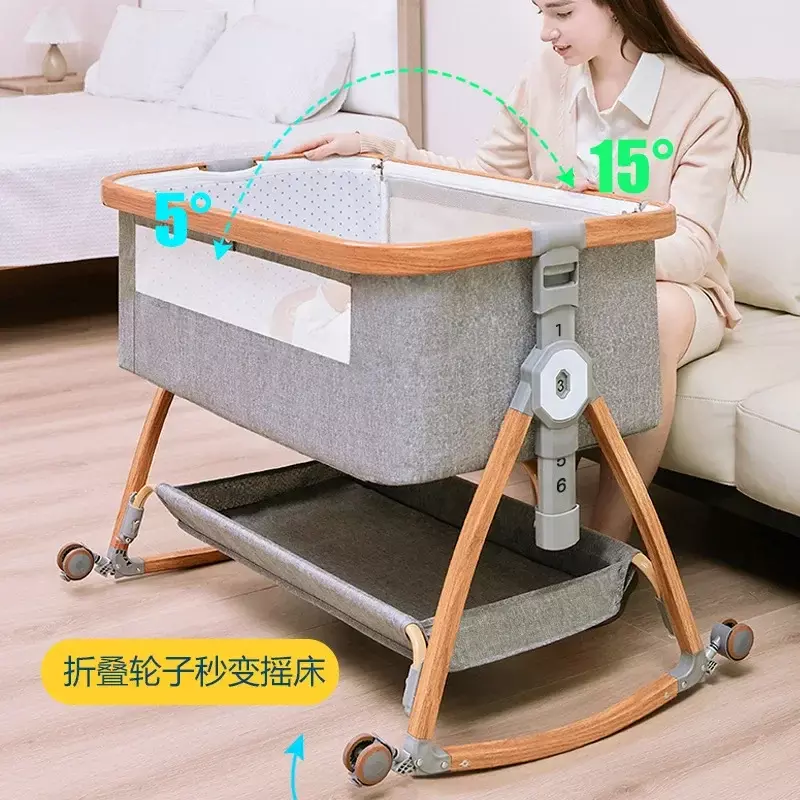 Multifunctional Baby Crib Newborn Bed Folding Infant Bed Baby Rocking Bed Children's Bed Cradle Bed Movable Foldable
