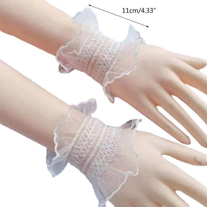 Manset elastis wanita lengan palsu renda yang dapat dilepas untuk dekorasi rok sweter