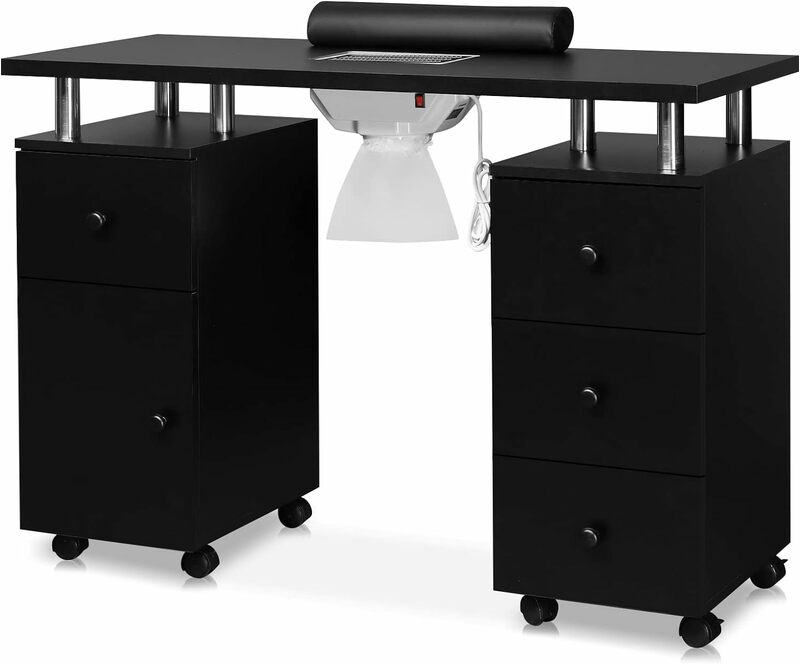 Manicure Table Nail Desk for Nail Tech, Nail Table Station w/Electric Dust Collector,  Makeup Beauty Salon Storage Acetone