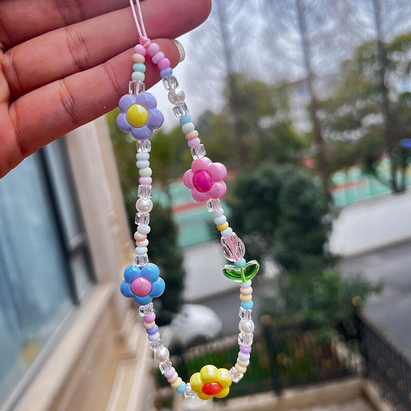 Candy Color Mobile Phone Straps Crystal Flower Star Butterfly Beads Cadeia Telefone Pendant Rope Mulheres Wrist Hanging Cord Lanyard