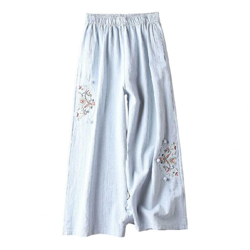 Women Summer Pants Wide Leg Deep Crotch Loose Vintage Trousers Match Top Elastic Waist Summer Ninth Pants Women Clothes