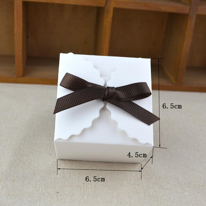 10/20/30Pcs Wave Kraft Paper Box with ribbons and tags For Wedding Baby Shower Candy Box Gift Birthday Party Supplies