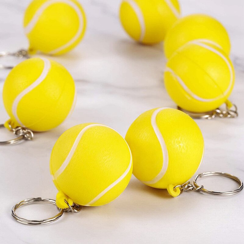 24 Pack Tennis Ball Keychains,Mini Tennis Stress Ball Keychains,Sports Ball Keychains,Carnival Reward For Boy Girls Kids