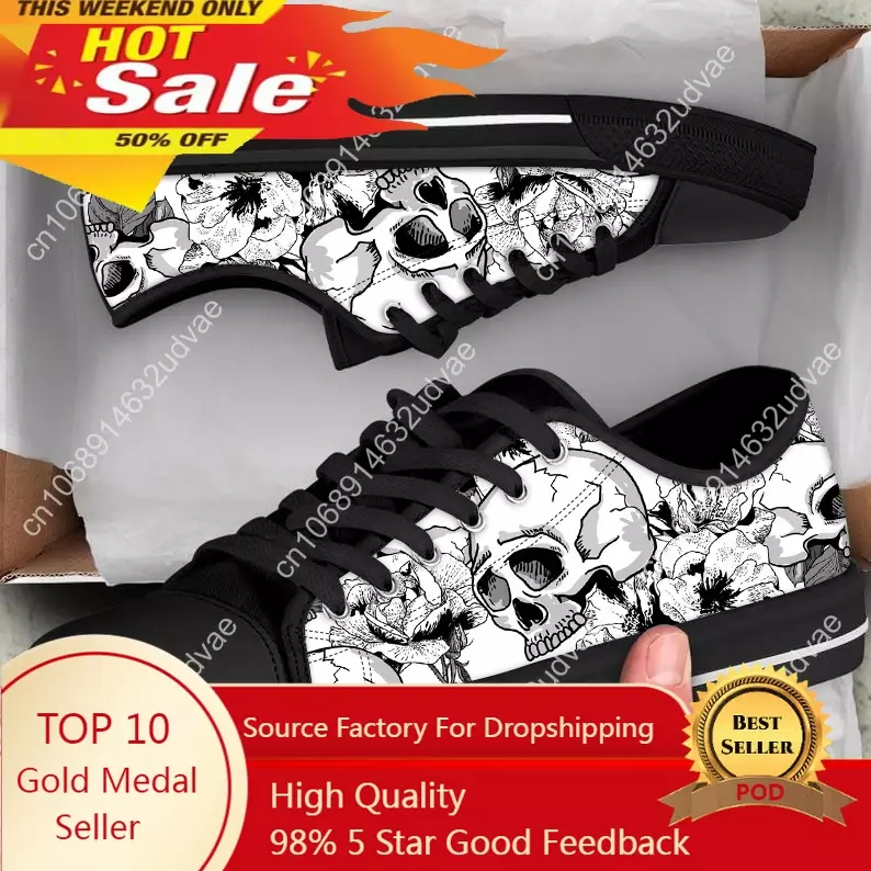 Hot Shoes Sugar Skull Prints Fashion Mens Womens Casual Lace-up Vulcanized Shoes Classic Vulcanized Shoes for Ladies Sneakers