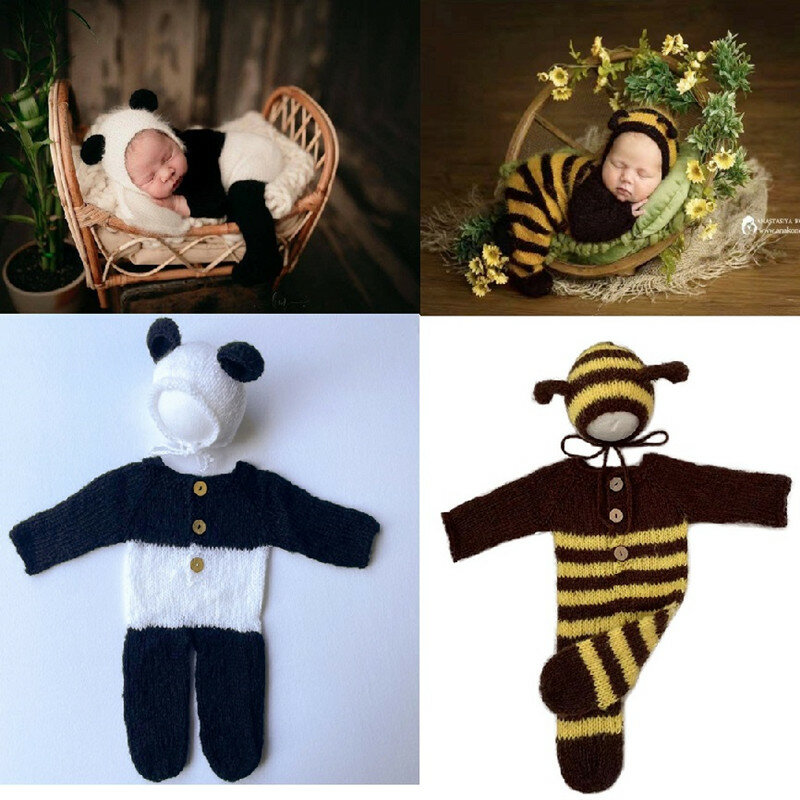Pasgeboren Fotografie Props Baby Photoshoot Outfit Baby Annimal Cosplay Gebreide Romper Bodysuit Fotografie Kleding