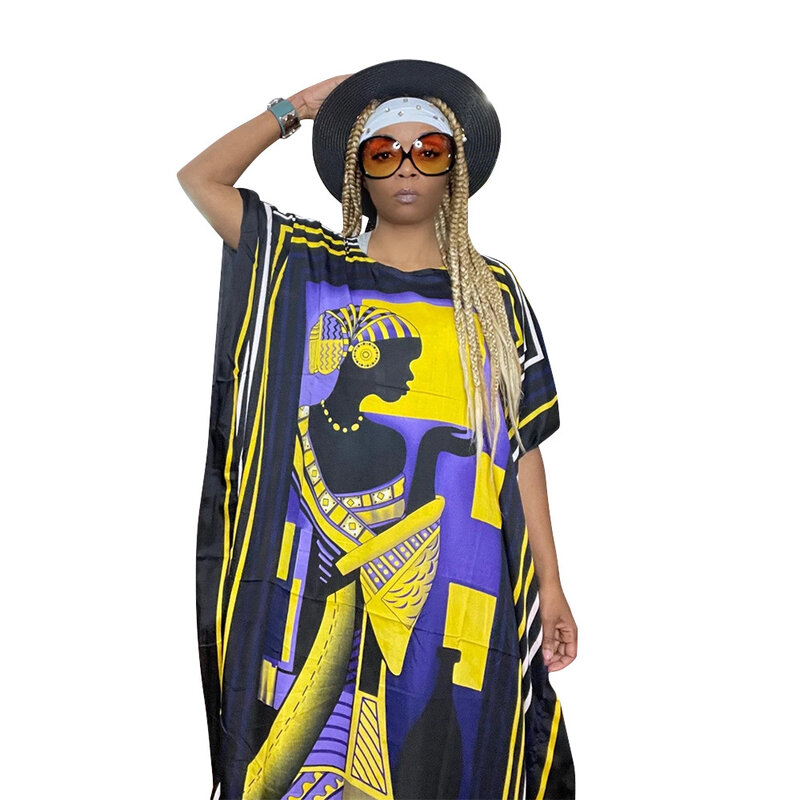 Robe longue en Polyester pour femmes africaines, col rond, imprimé africain, Dashiki, été