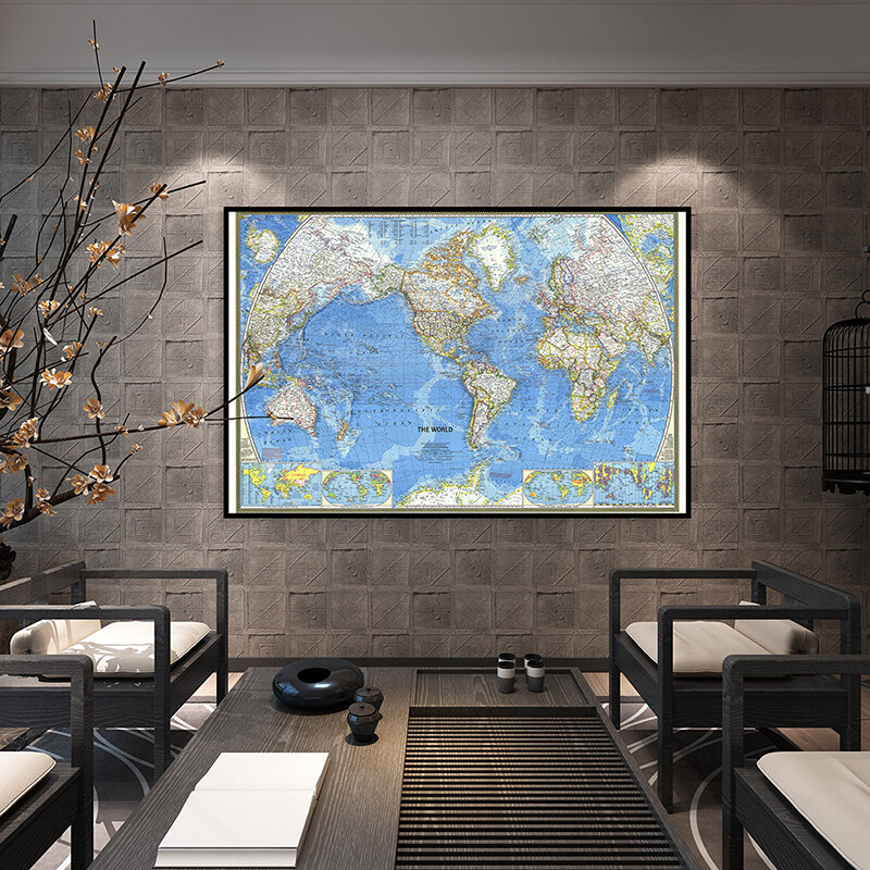 Mapa del mundo del Mundo 1970, pegatina de pared, papel tapiz no tejido para decoración del dormitorio del hogar, suministros educativos escolares, 59x42cm, 1 unidad