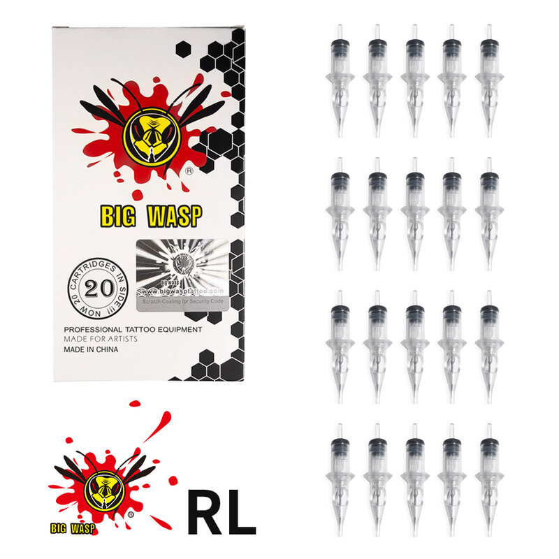 BIGWASP Cartuchos De Agulhas Para Tatuagens Agulhas RL 20 pçs/lote Cartucho de Segurança Esterilizado Descartável para Máquinas De Tatuagem Grips