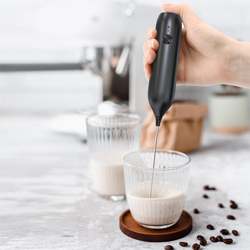 Electric Milk Frother 304 Stainless Steel Mini Foam Maker Rechargeable USB Type-C Cable Drink Mixer Whisk Beater for Coffee