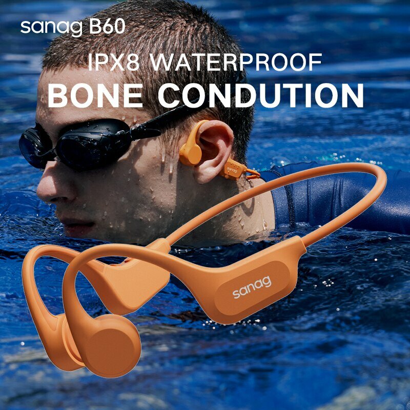 Sanag B60 Pro słuchawki z przewodnictwem kostnym IPX8 bezprzewodowy otwarty zestaw słuchawkowy Bluetooth 5.3 pływanie słuchawki Bluetooth 64GB słuchawki douszne MP3