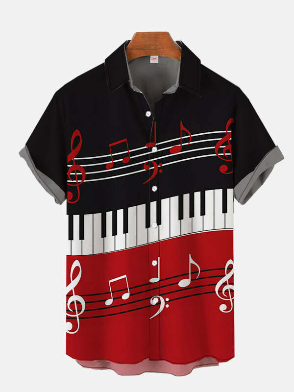 Новая модная Гавайская Классическая рубашка с коротким рукавом и 3D-принтом музыкальных элементов, модные Гавайские рубашки для мужчин в стиле Харадзюку