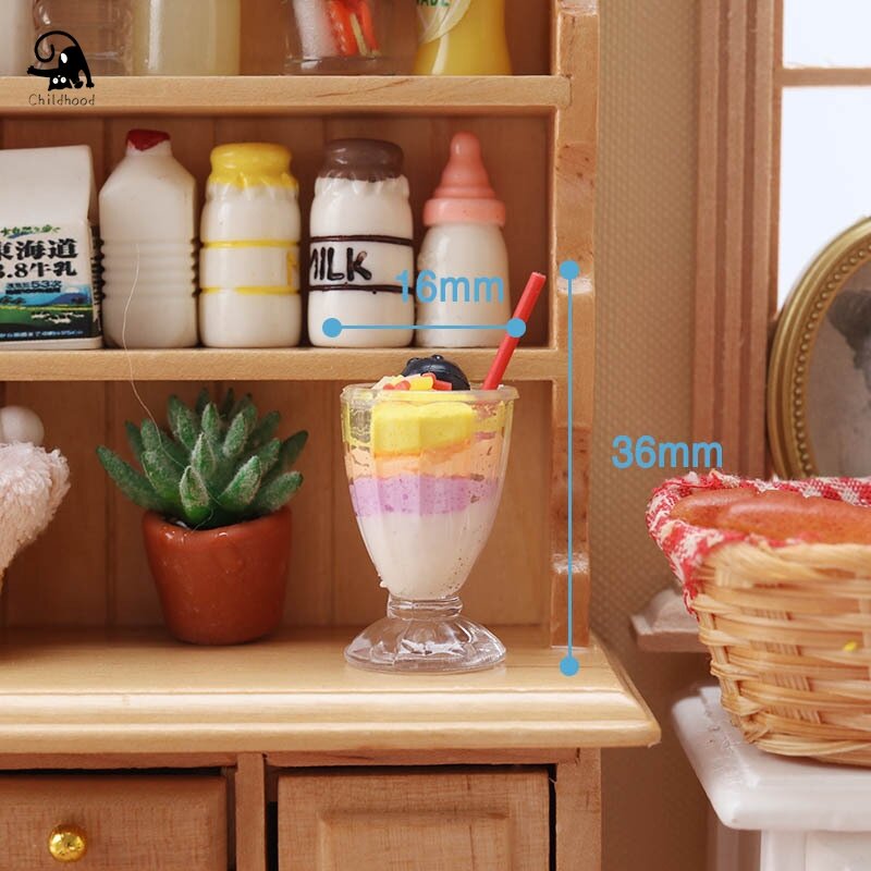 1:12 인형의 집 미니츄어 블루베리 아이스크림 인형, 주방 음식 장식 액세서리, 모델 장난감, 여름 장면 장식