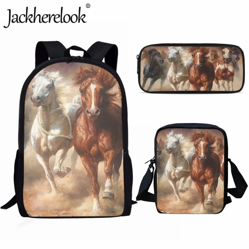 Jackherelook Running Horse Fashion Student School Bags Set Kids School Backpack Practical College Student 17 Inch Laptop Bag