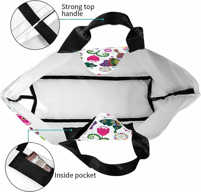Sacola padrão borboleta para mulheres, bolsa de ombro grande, bolsa reutilizável, casual, compras, trabalho de mercearia