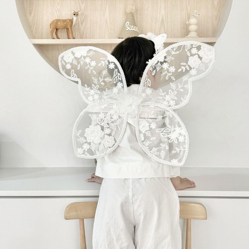 어린이 사진 소품 액세서리, 아기 레이스 나비 천사 날개, 작은 요정 엘프 코스프레 원피스