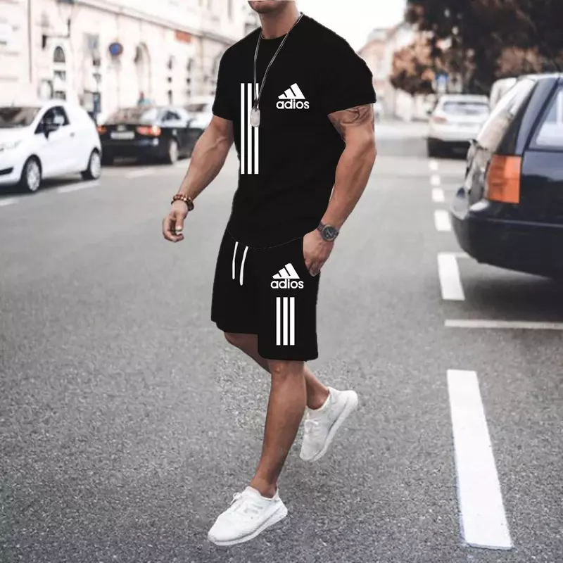 2024 new men's short sleeve T-shirt leisure pants 3D printing trend fashion casual pants two-piece set