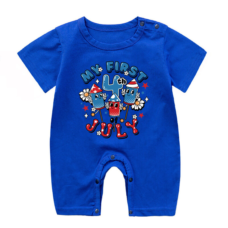 My First 4th of July Print Baby Romper Casual Round Neck Short Sleeve Infant Bodysuit  Gift for Baby on Independence Day