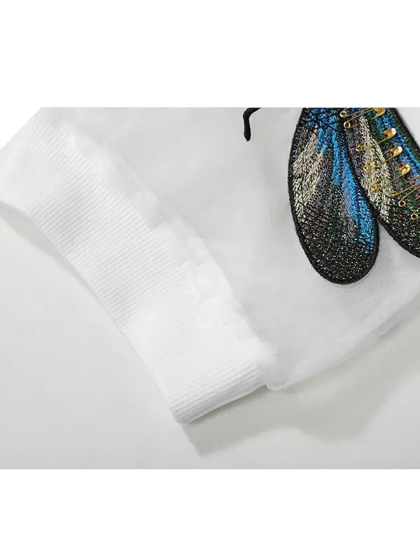XITAO-Camiseta de malla blanca y negra para mujer, camisa de libélulas bordada, transparente, Kawaii, LJT1723
