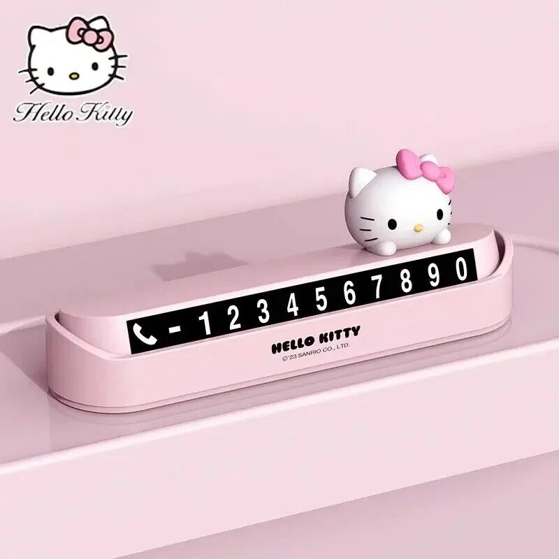 Hello Kitty personalisasi parkir kreatif, nomor telepon plat kartun mobil dengan plat nomor bergerak ornamen mobil lucu hadiah gadis