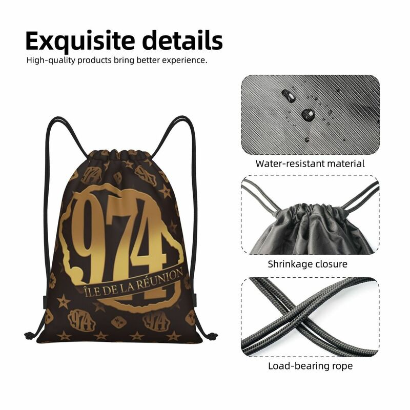 974 Reunia Island Drawstring Backpack Women Men Gym Sport Sackpack Foldable Shopping Bag Sack
