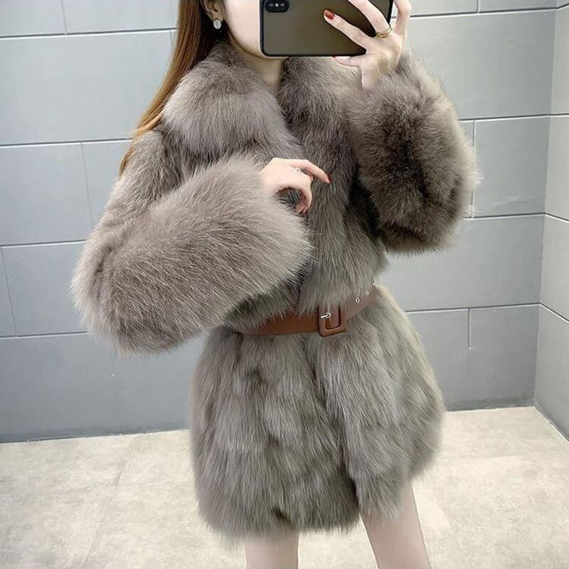 Wysokiej jakości futro damskie grube ciepłe imitacje z futra lisa 2023 nowy kurtka odzież wierzchnia zimowy