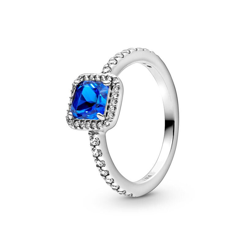 خاتم فضي مع شكل زهرة الزركون الأزرق للنساء ، مجوهرات راقية ، تألق ، عنقود عشبي ، صف ، خلود ، إصبع باندا