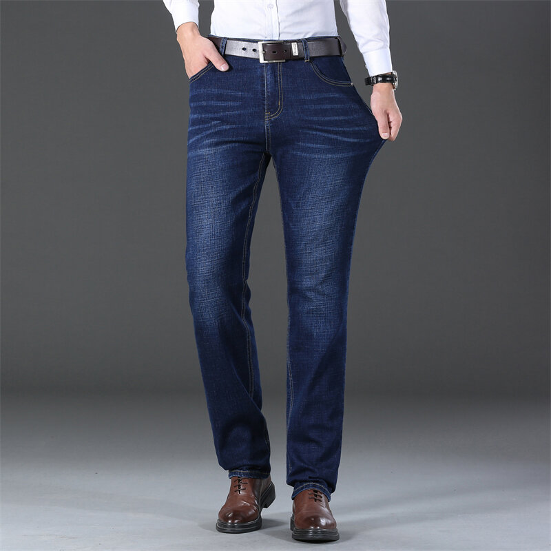 Джинсы мужские прямые большого размера, деловые повседневные брюки, эластичные штаны, весна-осень